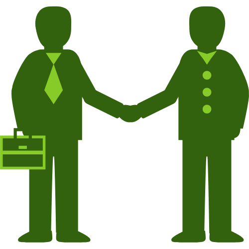 afbeelding van twee staande mensen die elkaar de hand schudden, als symbool voor zakendoen met elkaar of het afsluiten van een overeenkomst