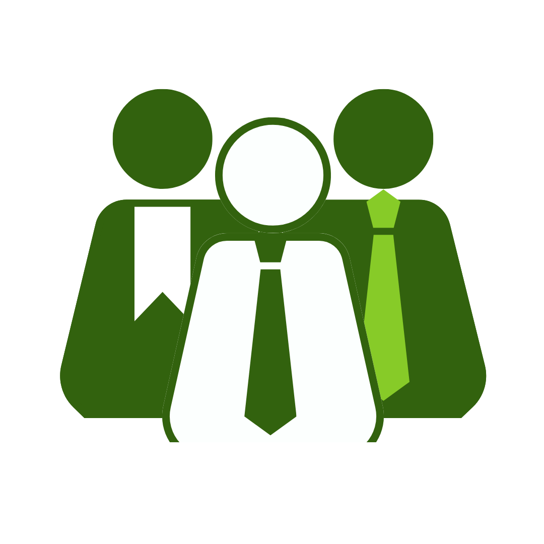 het logo van Podium Legal, een afbeelding van 3 personen