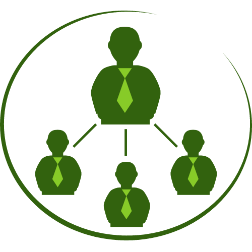 afbeelding van 4 mensen die door middel van een netwerk aan elkaar verbonden zijn binnen een cirkel, als symbool voor het netwerk waarin Podium Legal relaties heeft